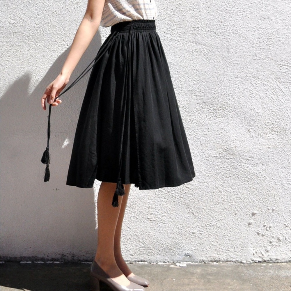 APIECE APART / Assisi Tea-Length Wabi Midi Black Tassel Ties Skirt M